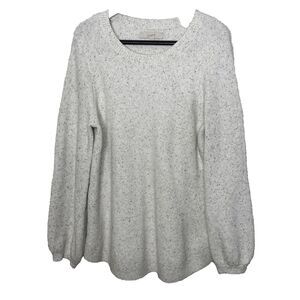 LOFT Size XL Sweater Oversized White Gray Pullover Soft Cotton Blend Long Sleeve